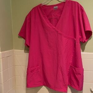 🌺Flex Core Women's Hot Pink Scrub V-Neck Top Short Sleeve Size 2XL